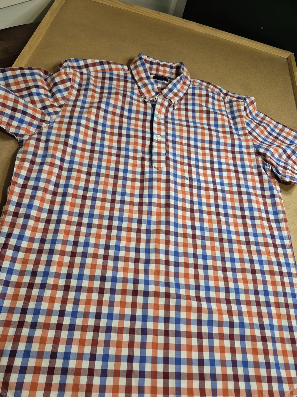 J. Crew Blue, Red & White Short-Sleeve Check 1/4 Button-Down Shirt 4338/6